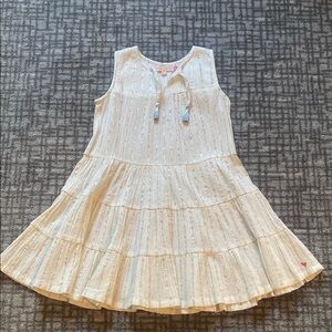 Pink Chicken White Sleeveless Kids Dress with silver stripes